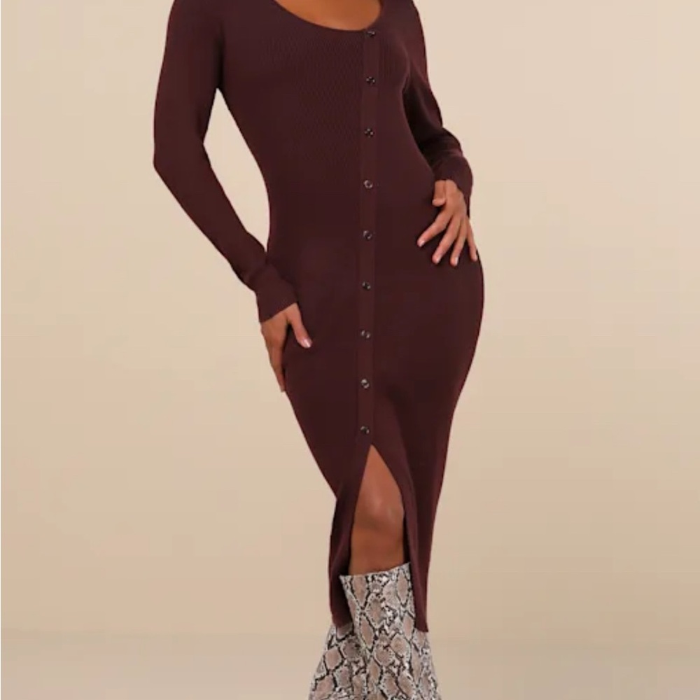 Lulu's Chic Chocolate Long Sleeve Dress